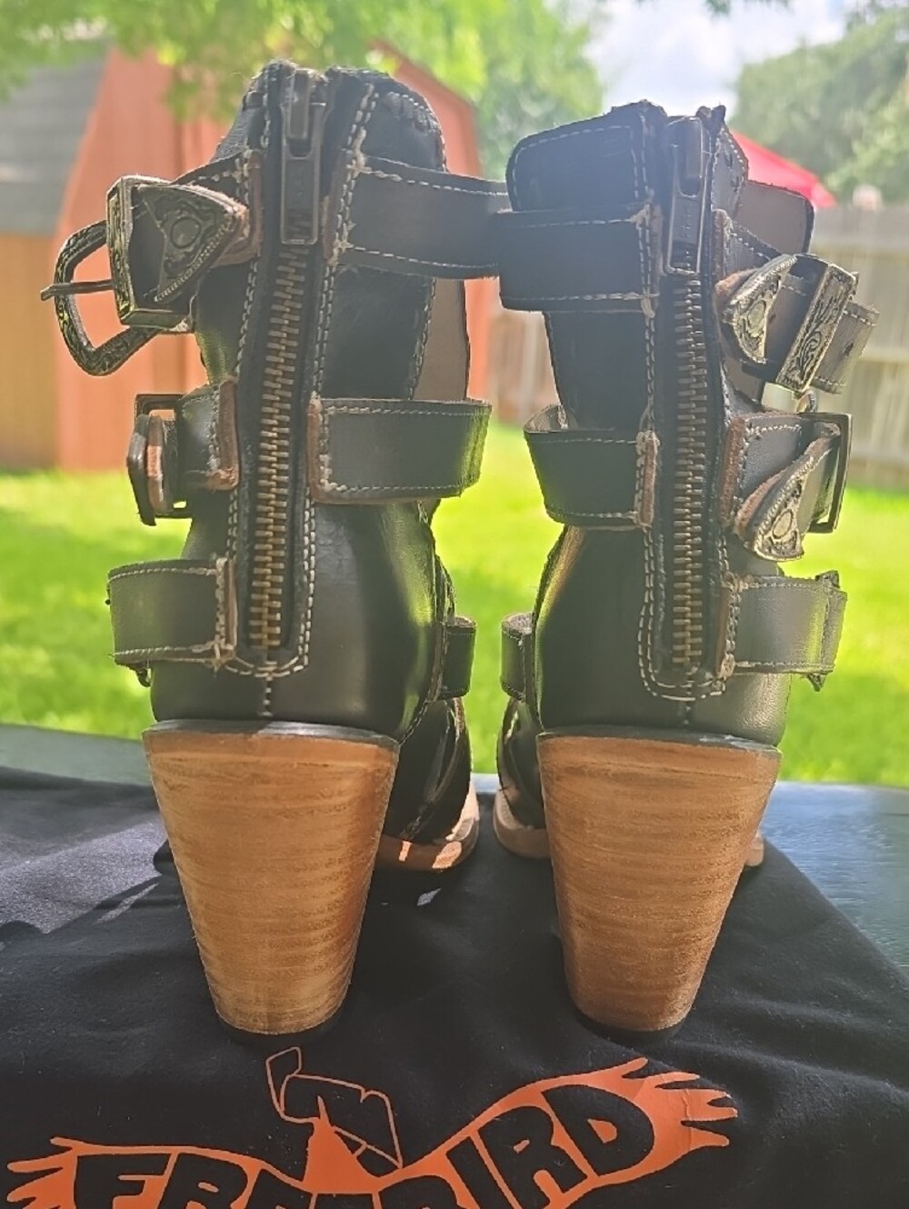 Freebird by Steven Black Leather Strappy Buckle Heels "Revenant" - Picture 4 of 5